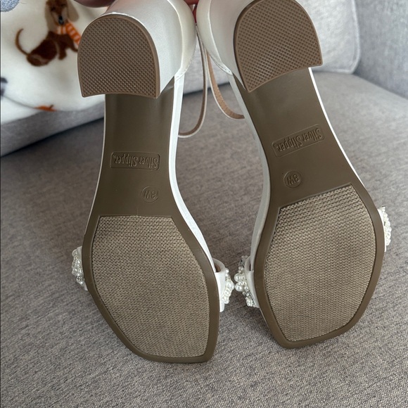 White Pearl Embellished Heels, never worn - Picture 3 of 3